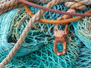 Fishing nets and boat ropes up close