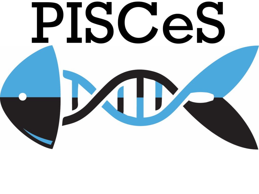 Logo that says PISCes and shows a fish made with a DNA strand